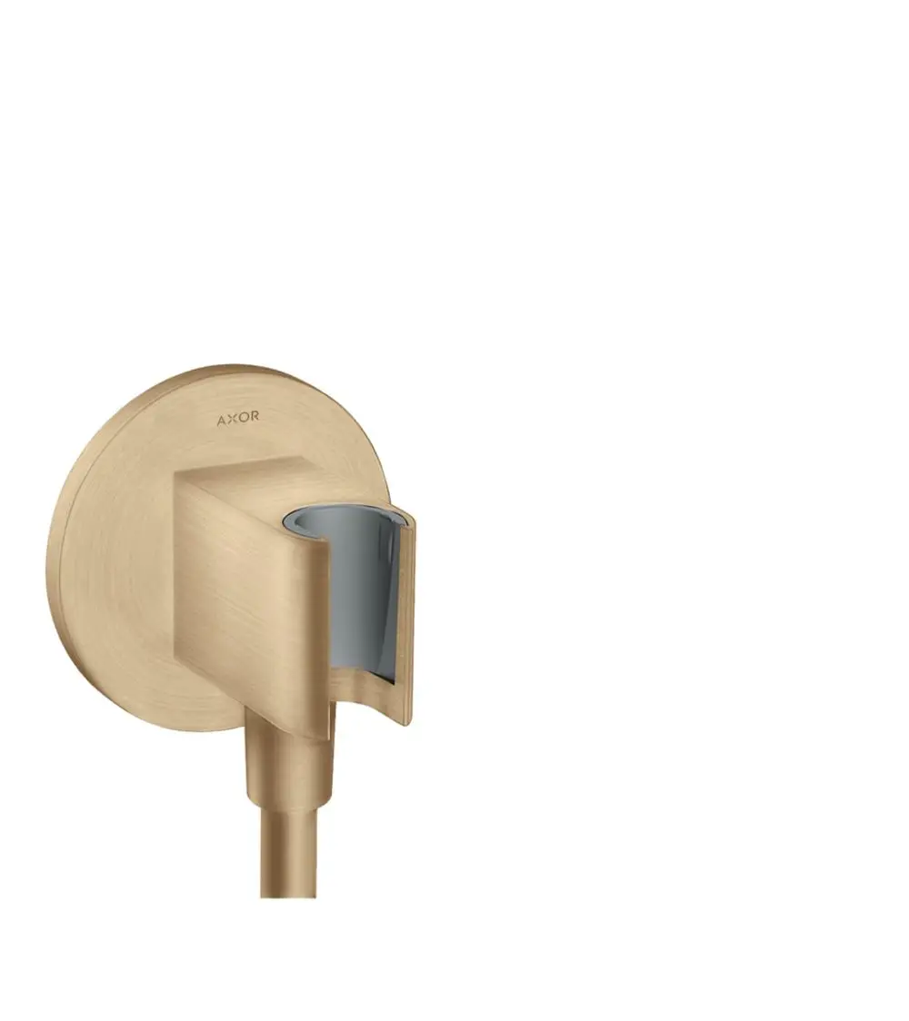 Portereinheit in Brushed Bronze von AXOR mit runder Wandplatte und integrierter Wasserabgabe. Minimalistisches Design mit einer Kombination aus mattem und glänzendem Oberflächenfinish.
